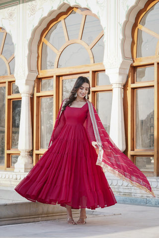 Alluring Rani Pink Faux Georgette Gown with Sequined Dupatta ClothsVilla