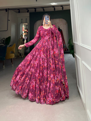 Vibrant Pink Floral Print Ready-To-Wear Gown ClothsVilla