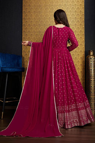 Rani Pink Faux Georgette Anarkali Long Gown with Metallic Foil Work ClothsVilla