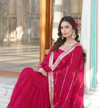 Alluring Rani Pink Faux Georgette Gown with Sequined Dupatta ClothsVilla