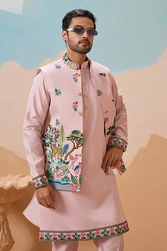 Classy Light Pink Mens Koti Kurta for Wedding Celebrations Clothsvilla