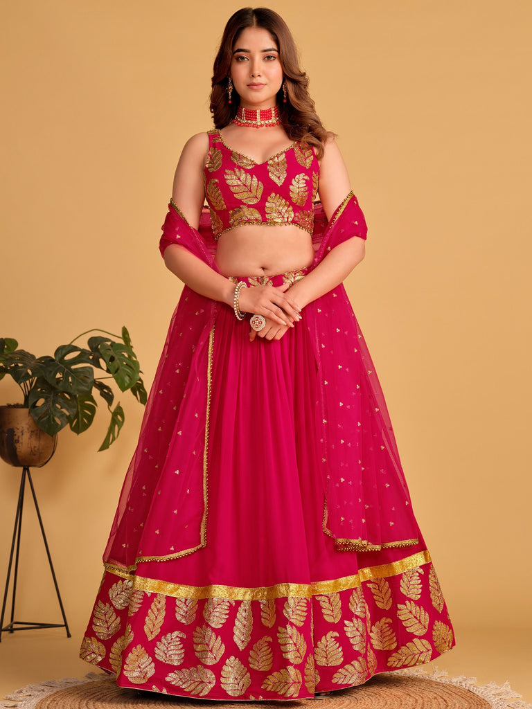 Pink Zari Embroidered Georgette Lehenga Choli for Special Occasions ClothsVilla