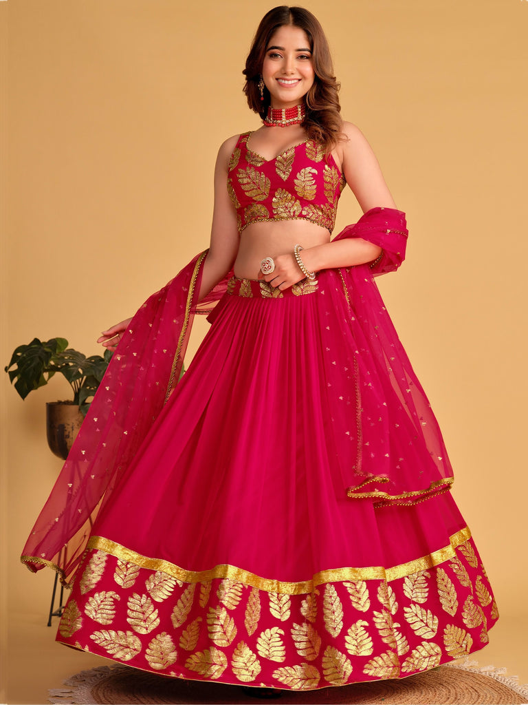 Pink Zari Embroidered Georgette Lehenga Choli for Special Occasions ClothsVilla