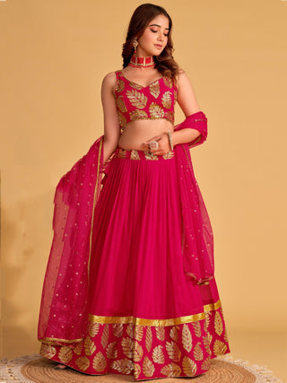Pink Zari Embroidered Georgette Lehenga Choli for Special Occasions ClothsVilla