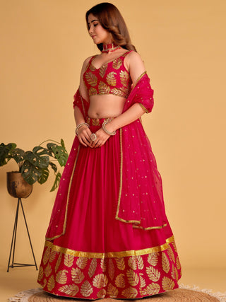 Pink Zari Embroidered Georgette Lehenga Choli for Special Occasions ClothsVilla