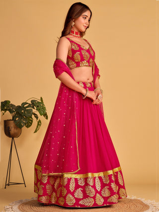 Pink Zari Embroidered Georgette Lehenga Choli for Special Occasions ClothsVilla