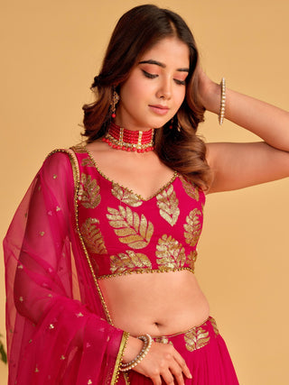 Pink Zari Embroidered Georgette Lehenga Choli for Special Occasions ClothsVilla