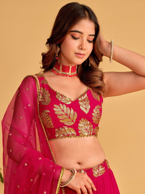 Pink Zari Embroidered Georgette Lehenga Choli for Special Occasions ClothsVilla