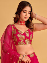 Load image into Gallery viewer, Pink Zari Embroidered Georgette Lehenga Choli for Special Occasions ClothsVilla