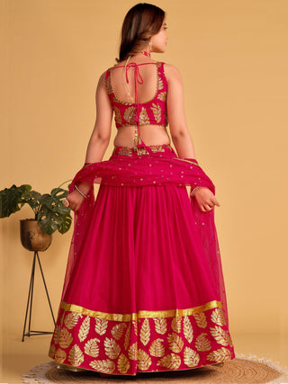 Pink Zari Embroidered Georgette Lehenga Choli for Special Occasions ClothsVilla