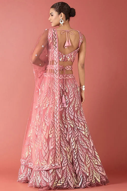 Elegant Pink Bollywood Lehenga Choli with Sequins Embroidery Clothsvilla
