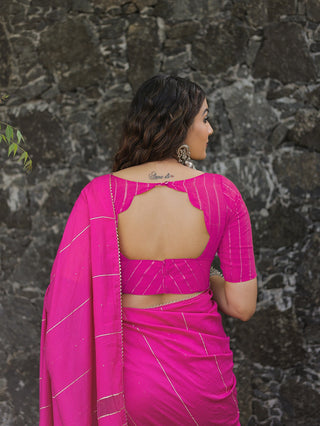 Pink Color Sequins And Zari Work Viscose Chanderi Saree Clothsvilla