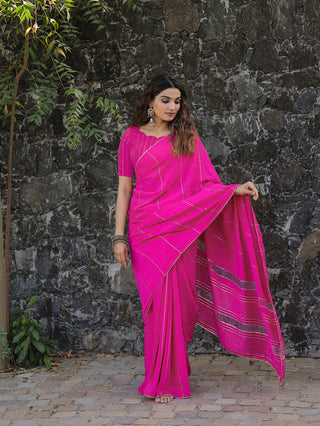Pink Color Sequins And Zari Work Viscose Chanderi Saree Clothsvilla