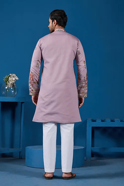Heavy Embroidered Dusty Pink Kurta for Men Clothsvilla