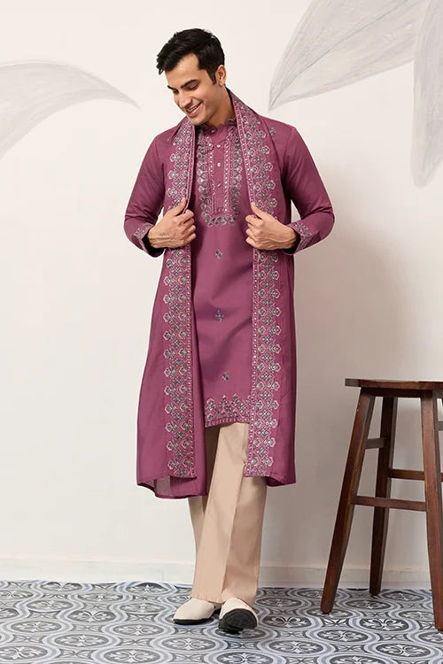 Trendy Pink Color Kurta with Dupatta for Mens Wear Clothsvilla