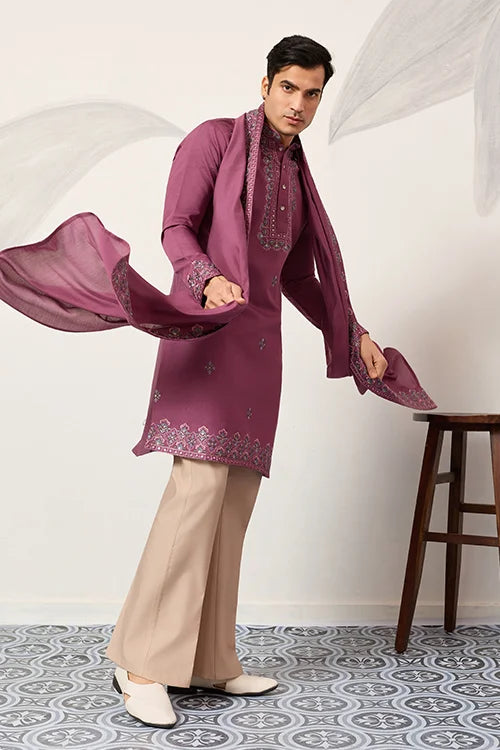 Trendy Pink Color Kurta with Dupatta for Mens Wear Clothsvilla