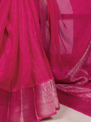 Pink Elegant Chinon Saree with Self Print & Zari Weaving Work Unstitched Blouse Included ClothsVilla