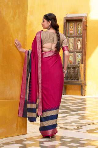 Pink Elegant Poly Cotton Saree with Printed & Zari Weaving Work ClothsVilla
