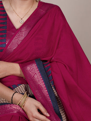 Pink Elegant Poly Cotton Saree with Printed & Zari Weaving Work ClothsVilla