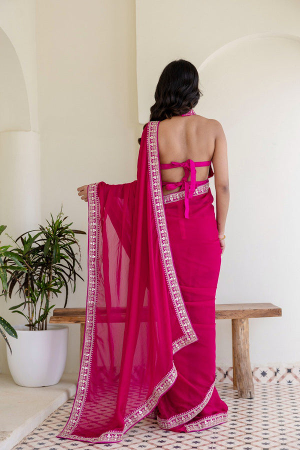 Pink Elegant Rangoli Silk Saree with Cording Embroidery & Double Sequins Work Clothsvilla