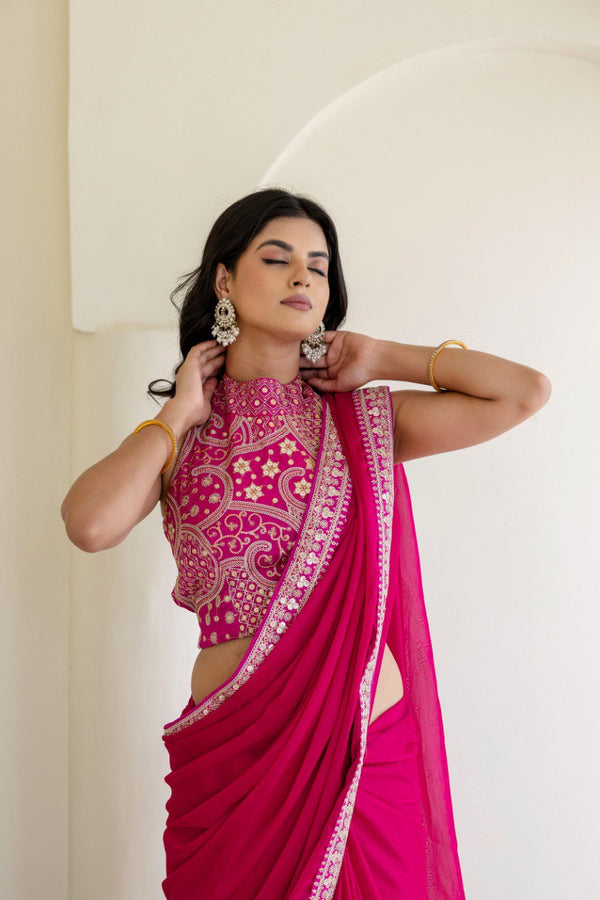 Pink Elegant Rangoli Silk Saree with Cording Embroidery & Double Sequins Work Clothsvilla