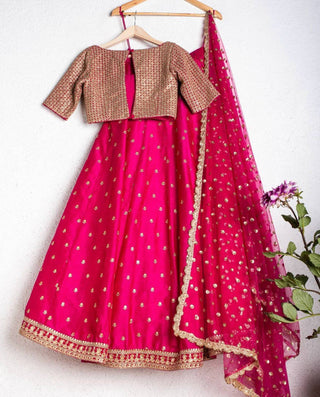 Pink Elegant Tapeta Silk Lehenga Set with Sequins & Zari Embroidery ClothsVilla