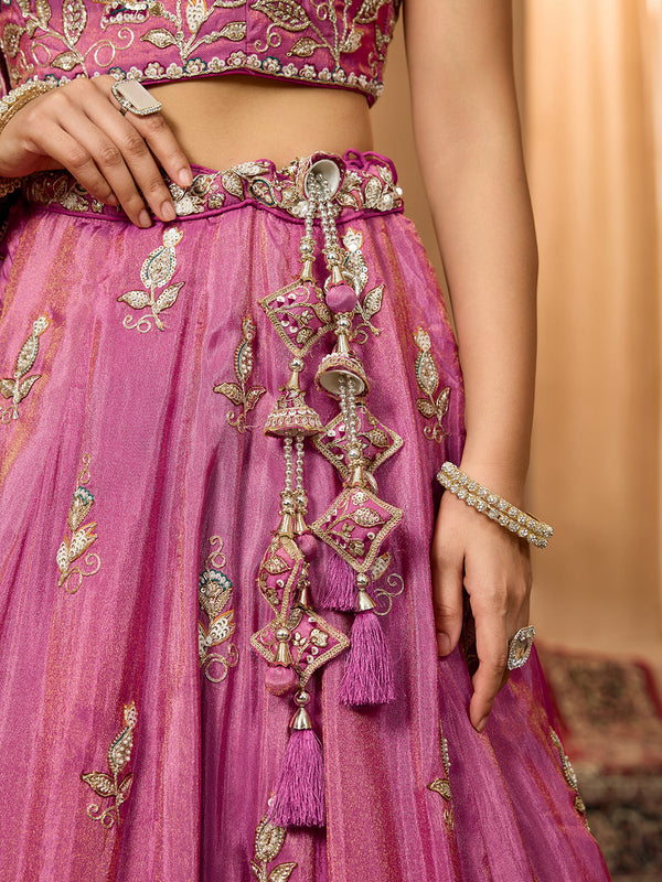 Pink Elegant Tissue Lehenga Choli with Matching Dupatta – Sequins, Stones & Thread Embroidery Festive & Party Wear ClothsVilla