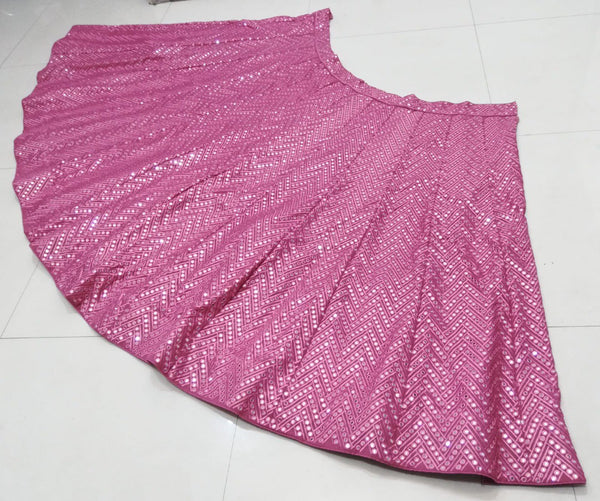 Pink Faux Georgette Lehenga Set with 9mm Sequins & Thread Embroidery – Semi-Stitched with Dupatta ClothsVilla