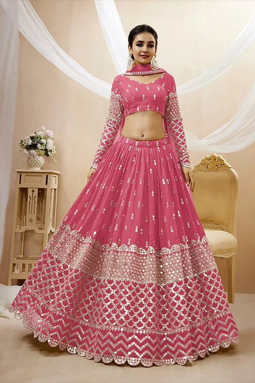 Pink Gerogette Embroidered Lehenga Choli for Women Online Collection Clothsvilla Main image