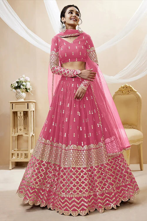 Pink Gerogette Embroidered Lehenga Choli for Women Online Collection Clothsvilla