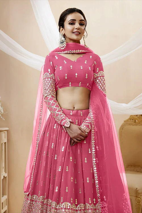 Pink Gerogette Embroidered Lehenga Choli for Women Online Collection Secondary image