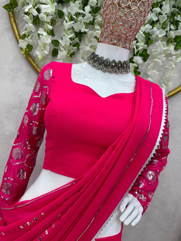 Pink Glamorous Ready-to-Wear Fox Georgette Lehenga Set ClothsVilla