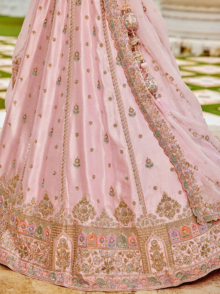 Pink Premium Silk Lehenga Choli with Viscose Organza Dupatta – Sequins, Coding & Thread Embroidery ClothsVilla