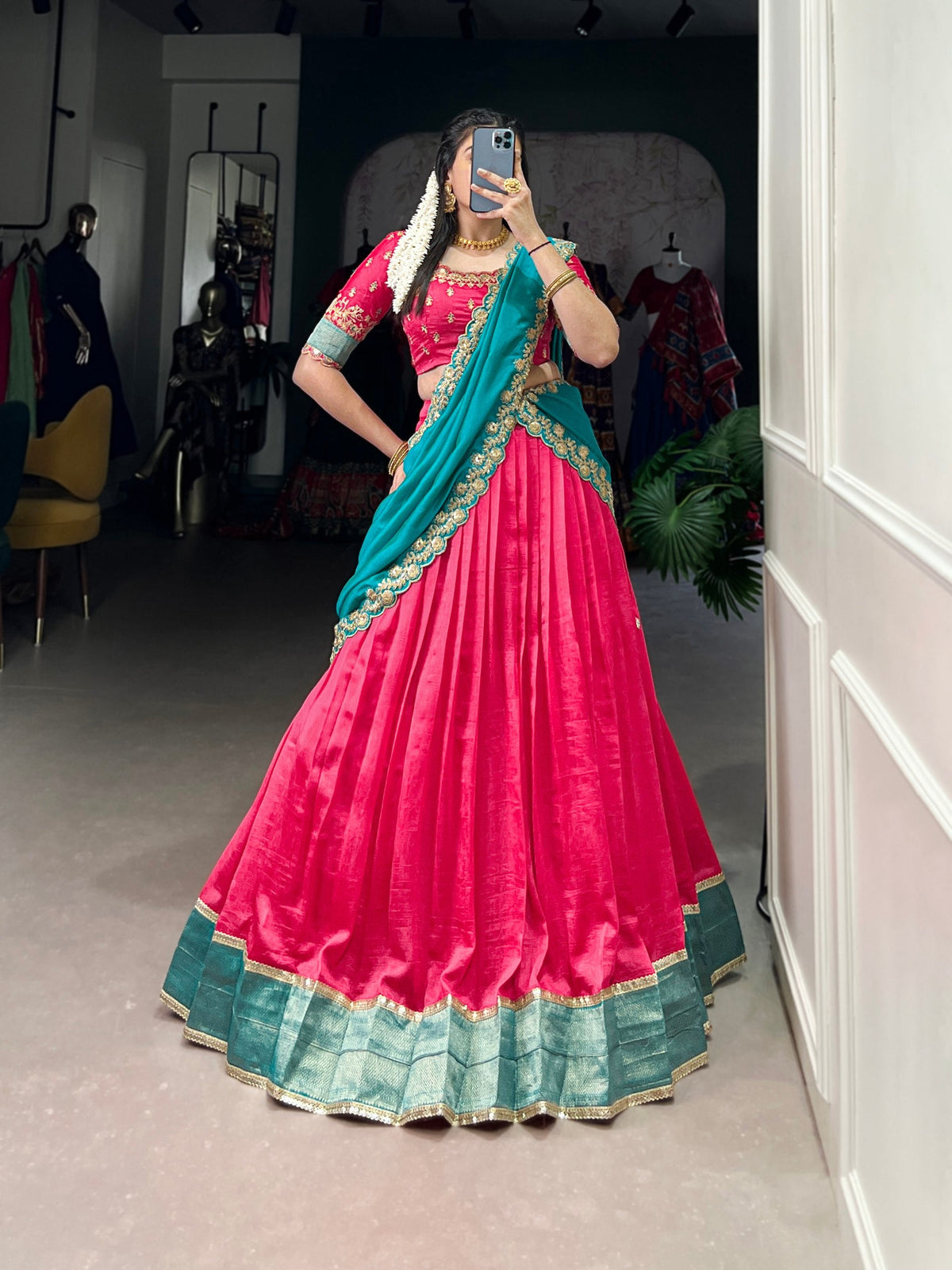 Pink Premium Vichitra Silk Lehenga Set with Zari & Sequin Detailing – 3-Piece Ensemble Clothsvilla