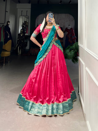 Pink Premium Vichitra Silk Lehenga Set with Zari & Sequin Detailing – 3-Piece Ensemble Clothsvilla