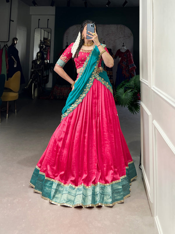 Pink Premium Vichitra Silk Lehenga Set with Zari & Sequin Detailing – 3-Piece Ensemble Clothsvilla