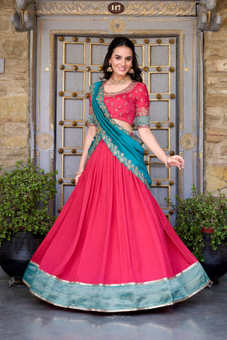 Pink Premium Vichitra Silk Lehenga Set with Zari & Sequin Detailing – 3-Piece Ensemble Clothsvilla