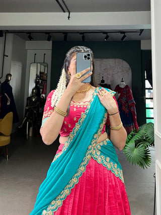 Pink Premium Vichitra Silk Lehenga Set with Zari & Sequin Detailing – 3-Piece Ensemble Clothsvilla