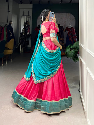 Pink Premium Vichitra Silk Lehenga Set with Zari & Sequin Detailing – 3-Piece Ensemble Clothsvilla
