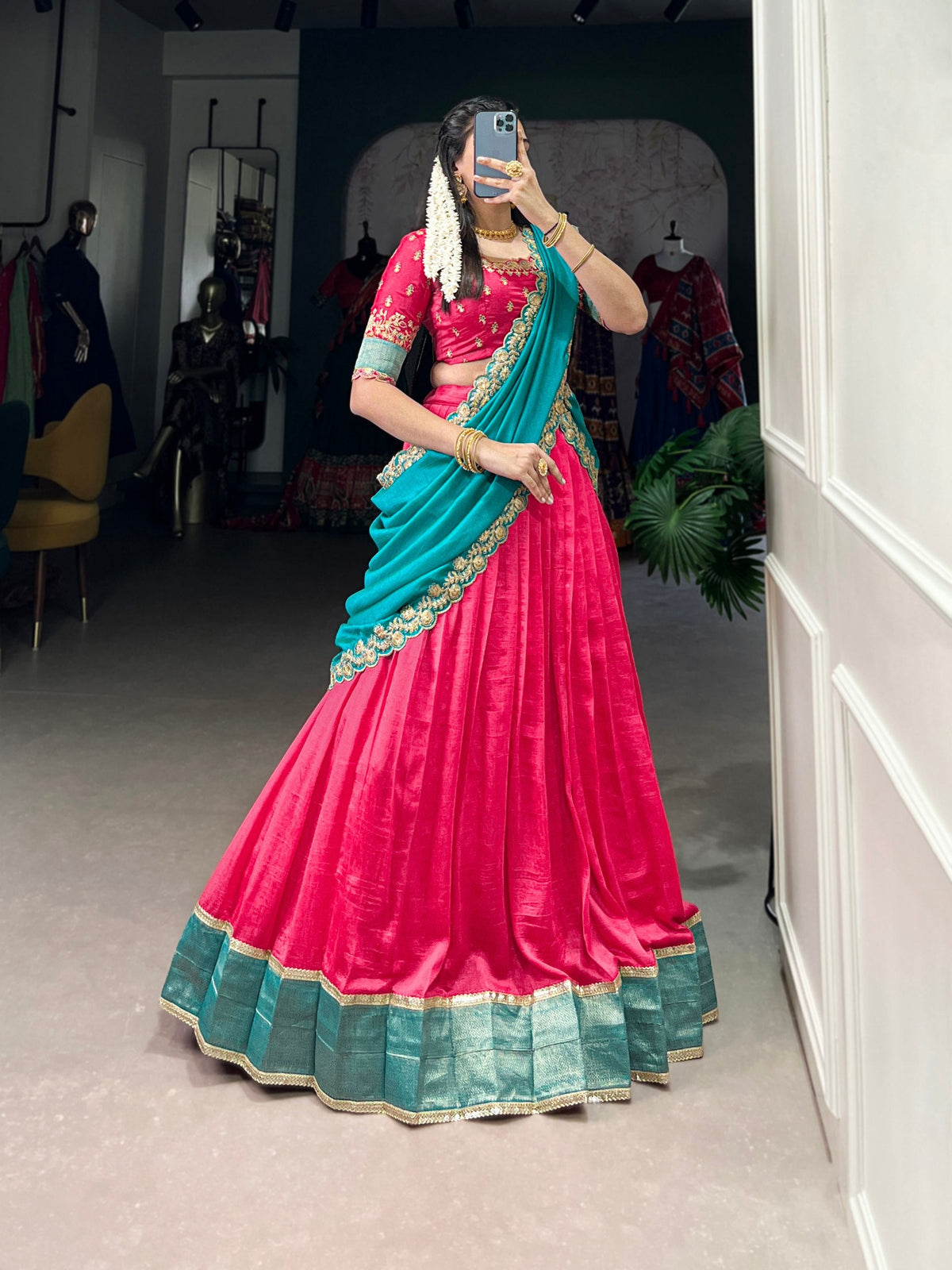 Pink Premium Vichitra Silk Lehenga Set with Zari & Sequin Detailing – 3-Piece Ensemble Clothsvilla