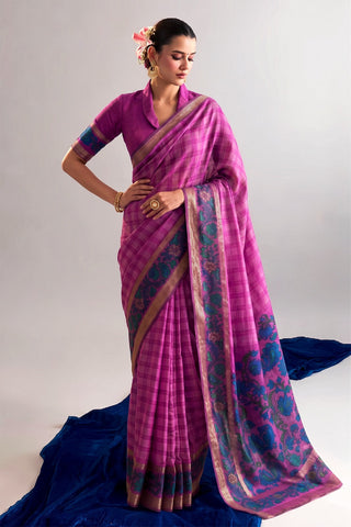 Pink Printed Chanderi Saree with Zari Weaving Work | Polyester Viscose Clothsvilla
