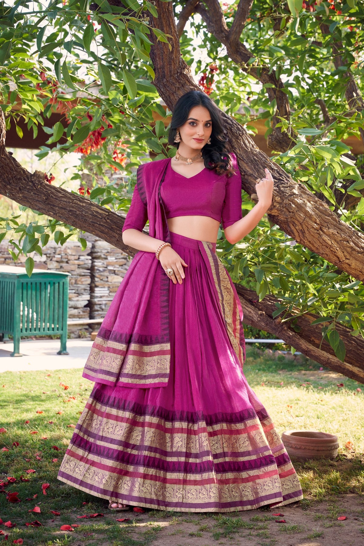 Pink Pure Chanderi Elegance Stitched Lehenga Set with Zari Weaving – 3-Piece Ensemble ClothsVilla