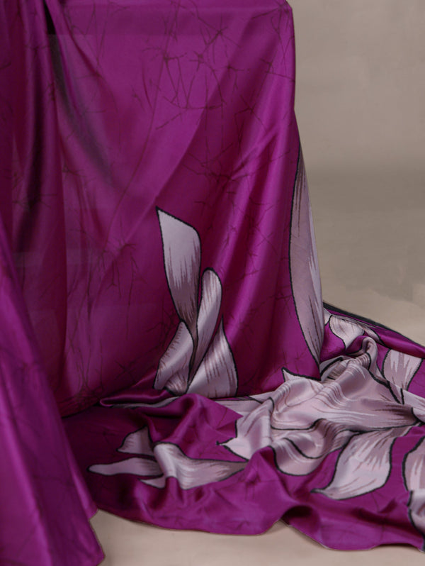 Pink Satin Silk Floral Printed Saree with Matching Unstitched Blouse ClothsVilla