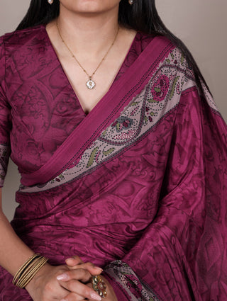 Pink Stylish Printed Crepe Saree with Matching Blouse Piece ClothsVilla