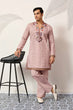 Load image into Gallery viewer, Classic Pink Embroidered V Neck Kurta Pant Outfit for Mens Wear Clothsvilla