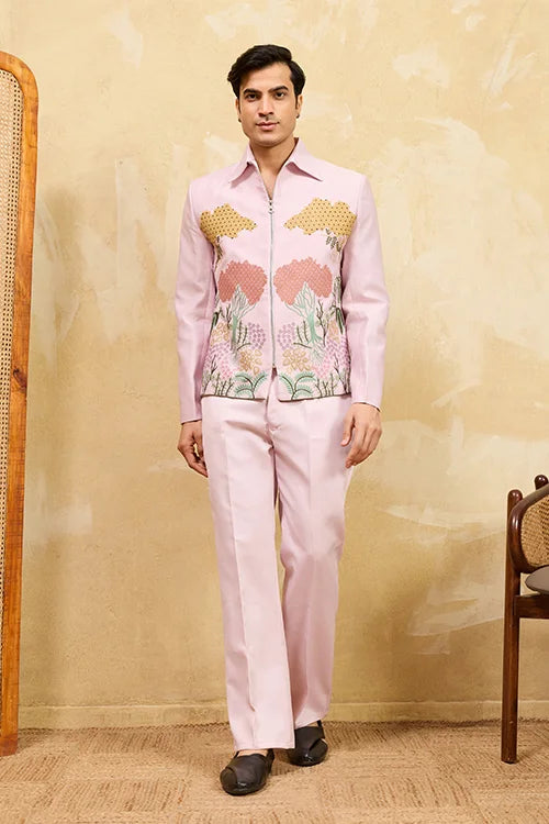 Mens Wear Special Pink Velvet Bomber Jacket Set Clothsvilla