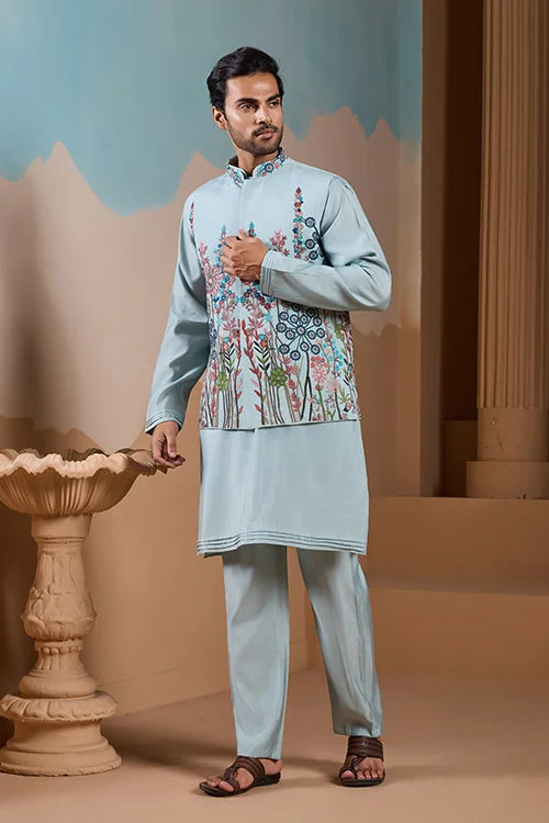 Unique Pista Color Koti Kurta Set for Men’s Style Clothsvilla
