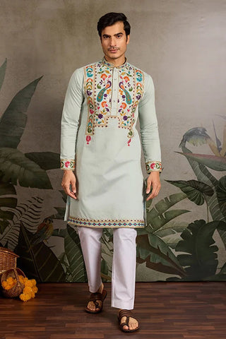 Pista Color Wedding Special Kurta Design for Mens Wear Clothsvilla