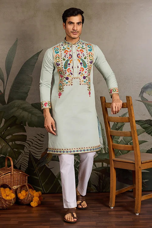 Pista Color Wedding Special Kurta Design for Mens Wear Clothsvilla