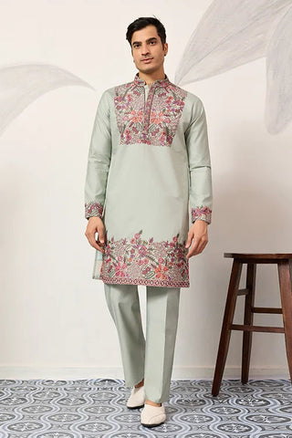 Pista Green Kurta Pant Set for Wedding & Festive Wear Clothsvilla